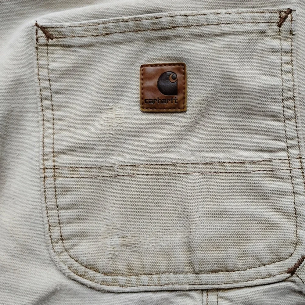 Vintage Carhartt Thrashed Carpenter Pants Tan Canvas Workwear 40x30 Distressed